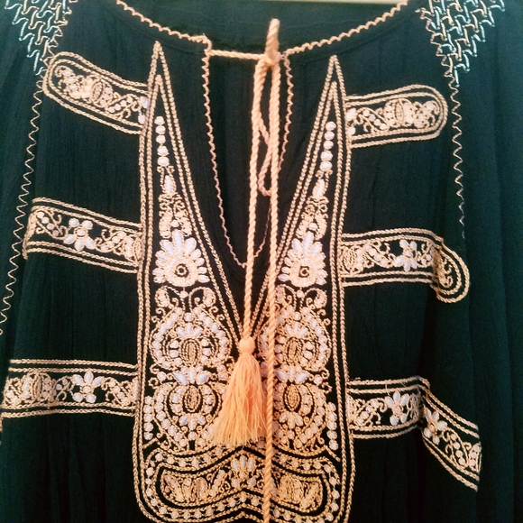 ❤🌼🌲SAVED FOR LAVONNE Free People Embroidered Long Sleeve Tassel Tie Tunic S/P - Picture 6 of 13